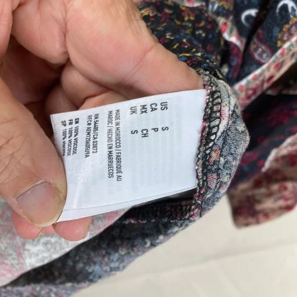 American Eagle Patchwork Mini Dress Sz S Boho Bell Slv Babydoll Festival Hippie - Picture 4 of 5